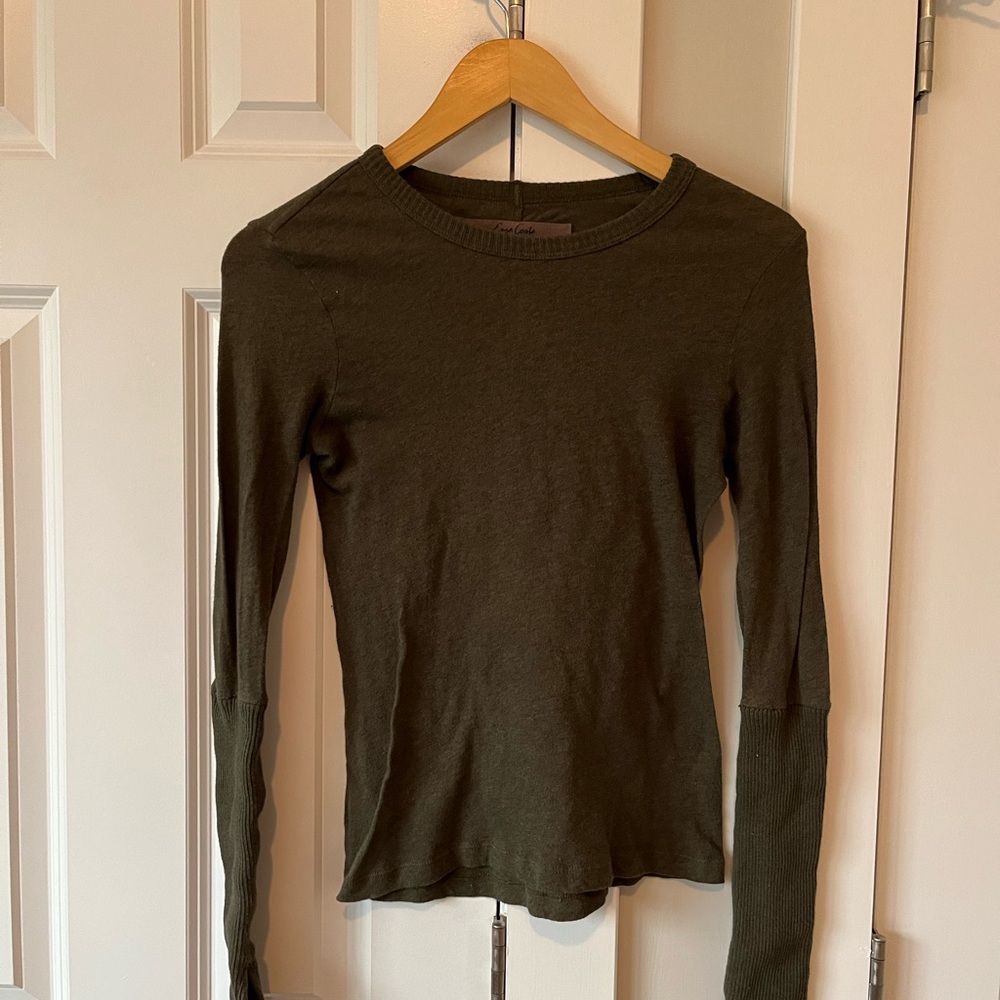 Enza Costa Forest Green Long Sleeve Top xs 100% cotton